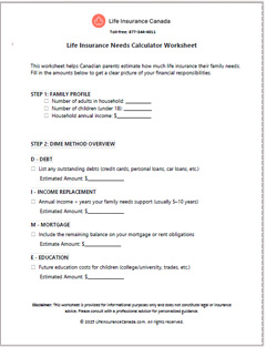 Life Insurance Needs Calculator Worksheet For Parents